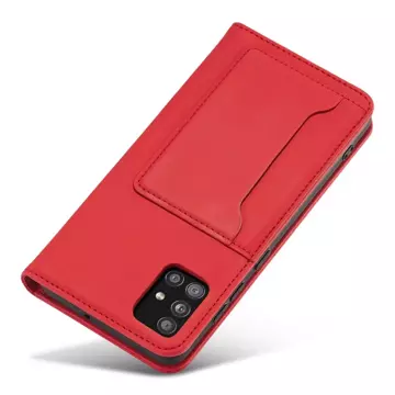 Magnet Card Case etui do Xiaomi Redmi Note 11 pokrowiec portfel na karty kartę podstawka czerwony