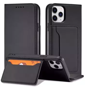 Magnet Card Case etui do iPhone 12 Pro Max pokrowiec portfel na karty kartę podstawka czarny