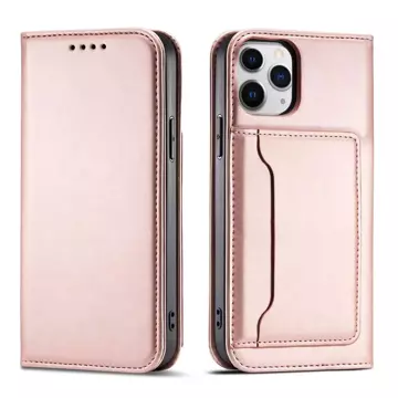 Magnet Card Case etui do iPhone 12 Pro Max pokrowiec portfel na karty kartę podstawka różowy