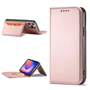 Magnet Card Case etui do iPhone 12 Pro Max pokrowiec portfel na karty kartę podstawka różowy