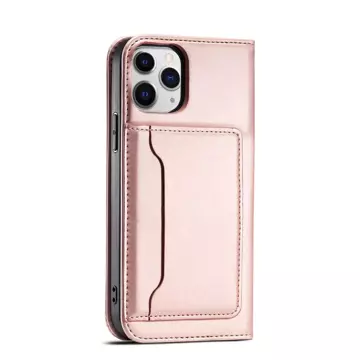 Magnet Card Case etui do iPhone 12 Pro Max pokrowiec portfel na karty kartę podstawka różowy