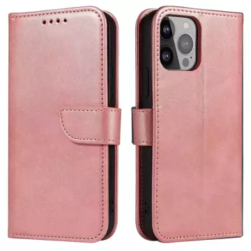 Magnet Case elegancki futerał etui pokrowiec z klapką i funkcją podstawki iPhone 14 Plus różowy