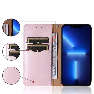 Magnet Strap Case etui do Samsung Galaxy A12 5G pokrowiec portfel + mini smycz zawieszka różowy