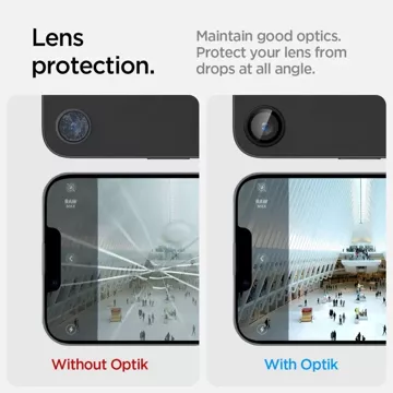 Osłona aparatu do iPhone 16e Spigen Optik Pro Glas.TR „EZ Fit” Camera Protector 2-Pack Black