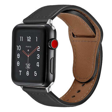 Pasek Alogy Leather Strap Band skóra do Apple Watch 1/2/3/4/5/6/7/8/SE/ULTRA (42/44/45/49mm) czarny