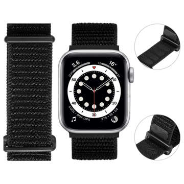 Pasek Alogy Nylon Strap z rzepem do Apple Watch 1/2/3/4/5/6/7/8/SE (38/40/41mm) Czarny