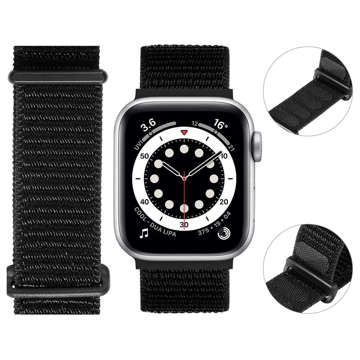 Pasek Alogy Nylon Strap z rzepem do Apple Watch 1/2/3/4/5/6/7/8/SE/Ultra (42/44/45/49mm) Czarny