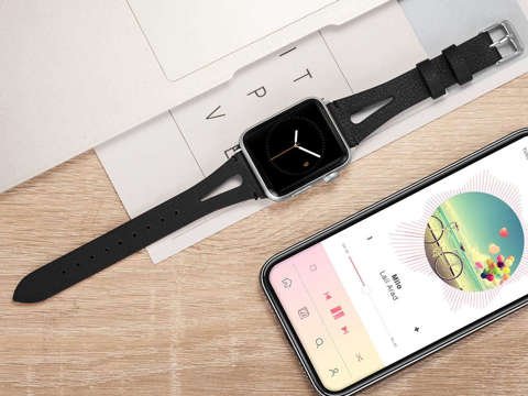 Pasek Leather Strap Alogy skóra do Apple Watch 42/44/45/49mm Czarny