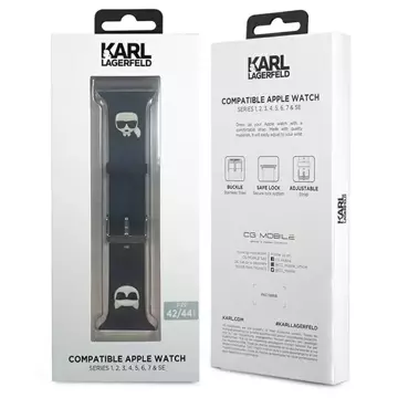 Pasek do smartwatcha Karl Lagerfeld KLAWLSLCKK do Apple Watch 42/44/45mm czarny/black strap Silicone Karl & Choupette Heads