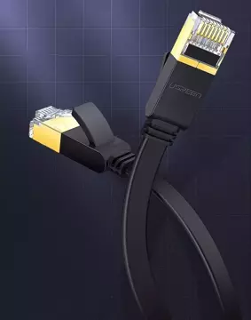 Płaski kabel UGREEN  przewód internetowy sieciowy Ethernet patchcord RJ45 Cat 7 STP LAN 10 Gbps 10 m czarny (NW106 11265)