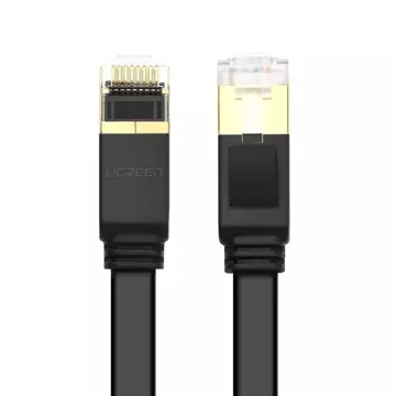 Płaski kabel UGREEN  przewód internetowy sieciowy Ethernet patchcord RJ45 Cat 7 STP LAN 10 Gbps 10 m czarny (NW106 11265)