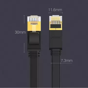 Płaski kabel UGREEN  przewód internetowy sieciowy Ethernet patchcord RJ45 Cat 7 STP LAN 10 Gbps 10 m czarny (NW106 11265)