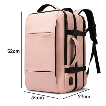 Plecak podróżny Bange BackPack biznesowy plecak rozszerzalny Torba pojemna do laptopa 17.3" z portem USB Różowy