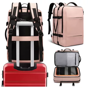 Plecak podróżny Bange BackPack biznesowy plecak rozszerzalny Torba pojemna do laptopa 17.3" z portem USB Różowy