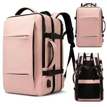 Plecak podróżny Bange BackPack biznesowy plecak rozszerzalny Torba pojemna do laptopa 17.3" z portem USB Różowy