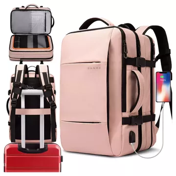 Plecak podróżny Bange BackPack biznesowy plecak rozszerzalny Torba pojemna do laptopa 17.3" z portem USB Różowy