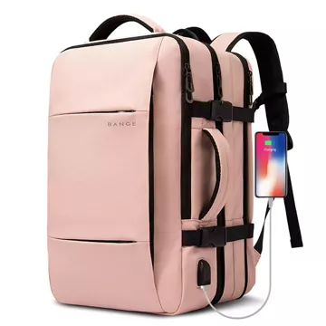 Plecak podróżny Bange BackPack biznesowy plecak rozszerzalny Torba pojemna do laptopa 17.3" z portem USB Różowy