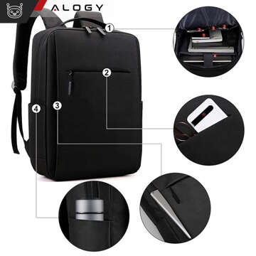 Plecak torba na laptopa 15,6" duży wodoodporny z portem USB Unisex 41x29x12cm do samolotu Alogy Backpack Czarny