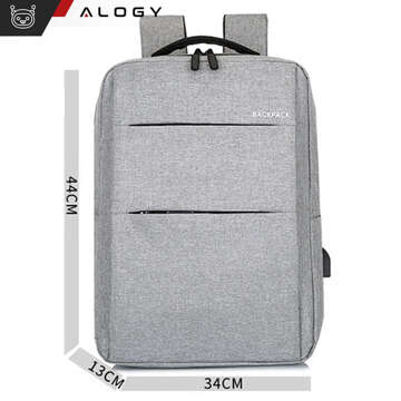 Plecak torba na laptopa 15,6" duży wodoodporny z portem USB Unisex 44x34x13cm do samolotu Alogy Backpack Szary