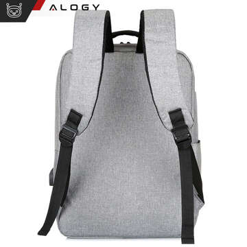 Plecak torba na laptopa 15,6" duży wodoodporny z portem USB Unisex 44x34x13cm do samolotu Alogy Backpack Szary