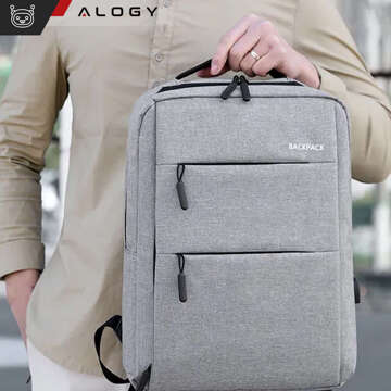 Plecak torba na laptopa 15,6" duży wodoodporny z portem USB Unisex 44x34x13cm do samolotu Alogy Backpack Szary