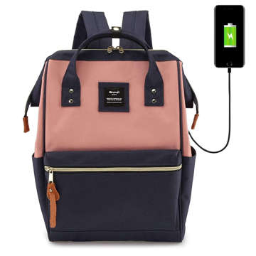 Plecak wodoodporny Himawari na laptopa 13,3" z portem USB Travel Backpack pokrowiec Futerał granatowo różowy