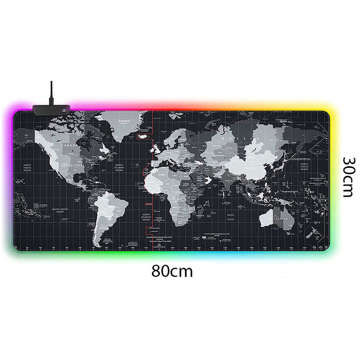 Podkładka pod mysz mata na biurko do gier RGB duża XXL 80x30cm Mapa świata