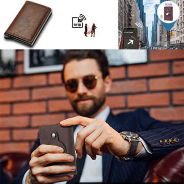 Portfel na dokumenty Alogy Smart Wallet z miejscem na AirTag Air Tag na karty gotówkę ochrona RFID Brązowy