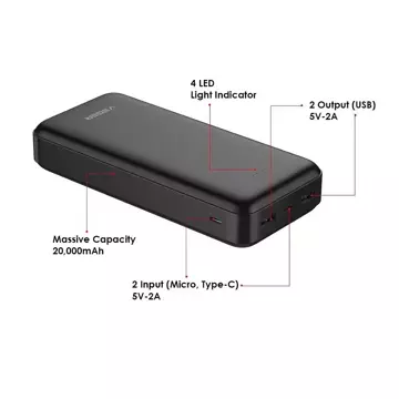 Powerbank Bateria zewnętrzna VEGER A20 - 20 000mAh czarny (W2015)