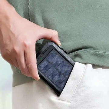 Powerbank Solarny Power Bank Szybko ładujący z latarką 2x USB 20000mAh pancerny Czarny