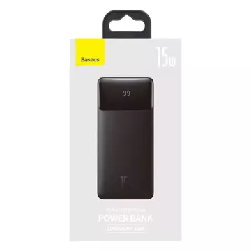 Powerbank z wyświetlaczem Baseus Bipow 10000mAh 15W czarny (Overseas Edition) + kabel USB-A - Micro USB 0.25m czarny (PPBD050001)