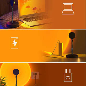 Projektor zachodu słońca lampa lampka LED nocna Alogy Sunset + pilot regulacja stojaka USB Czarna