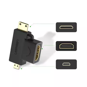 Przejściówka UGREEN adapter ze złącza HDMI Typ A (żeński) na mini HDMI (męski) / micro HDMI (męski) czarny (20144)