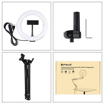 Puluz Lampa pierścieniowa / statyw biurkowy na klips LED 20 cm vlog / stream na telefon PKT3089B