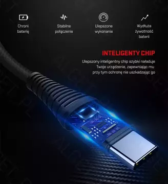 ROCK SPACE Wzmacniany Kabel  USB C 3A 1m Czerwony