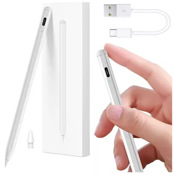 Rysik do Apple iPad Alogy Pencil z funkcją Palm Rejection Tilt Magnetyczny USB-C + zapasowa końcówka Biały