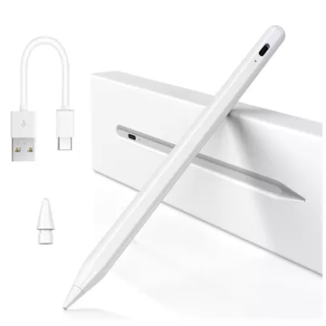 Rysik do Apple iPad Alogy Pencil z funkcją Palm Rejection Tilt Magnetyczny USB-C + zapasowa końcówka Biały