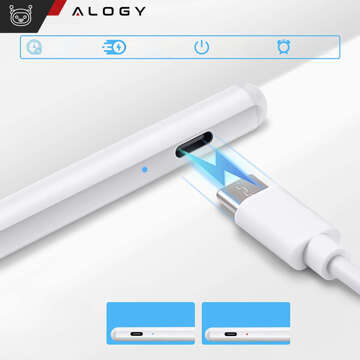 Rysik do Apple iPad Alogy Pencil z funkcją Palm Rejection Tilt Magnetyczny USB-C + zapasowa końcówka Biały