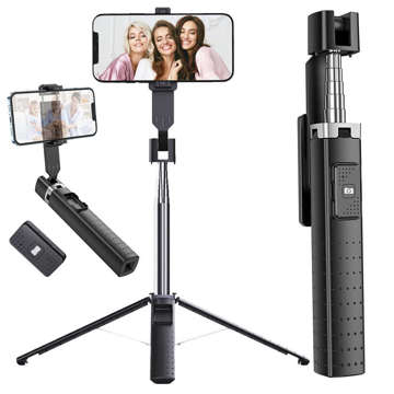 Selfie stick kijek Uchwyt na telefon tripod stabilny statyw do zdjęć Alogy Quadrapod z pilot Bluetooth Czarny