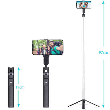 Selfie stick kijek Uchwyt na telefon tripod stabilny statyw do zdjęć Alogy Quadrapod z pilot Bluetooth Czarny