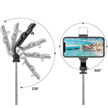 Selfie stick statyw Alogy Tripod uchwyt do telefonu kijek Bluetooth LED Czarny