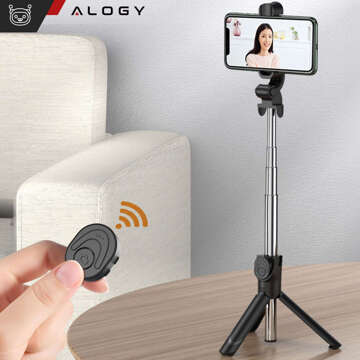 Selfie stick statyw Tripod uchwyt na telefon Alogy Trójnóg kijek do zdjęć selfie pilot Bluetooth 360 Czarny