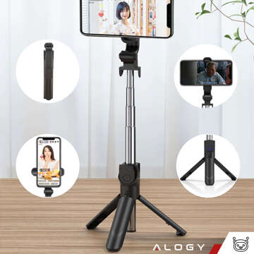 Selfie stick statyw Tripod uchwyt na telefon Alogy Trójnóg kijek do zdjęć selfie pilot Bluetooth 360 Czarny