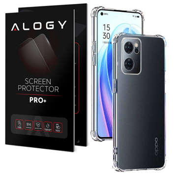 Silikonowe etui pancerne ShockProof Alogy do Oppo Reno7 5G Global Przezroczyste + Szkło