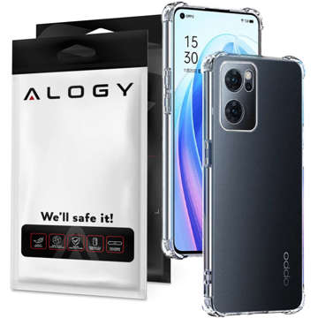 Silikonowe etui pancerne ShockProof Alogy do Oppo Reno7 5G Global Przezroczyste + Szkło