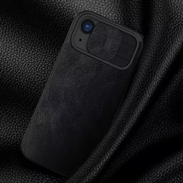 Skórzane etui z klapką osłoną aparatu do iPhone 15 Pro Max Nillkin Qin Pro Leather - czarne