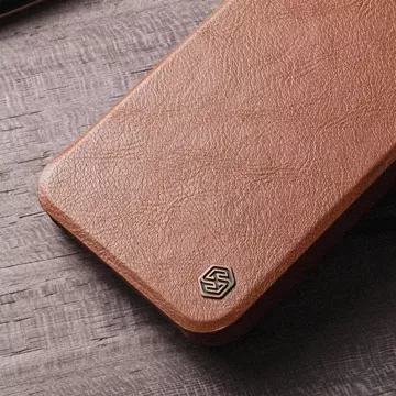 Skórzane etui z klapką osłoną aparatu do iPhone 15 Pro Max Nillkin Qin Pro Leather - czarne