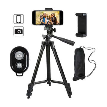 Statyw uniwersalny Alogy Tripod uchwyt do telefonu stojak 1/4 do kamer GoPro z pilot Bluetooth, pokrowiec Czarny