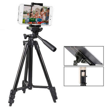 Statyw uniwersalny Alogy Tripod uchwyt do telefonu stojak 1/4 do kamer GoPro z pilot Bluetooth, pokrowiec Czarny