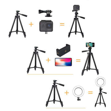 Statyw uniwersalny Alogy Tripod uchwyt do telefonu stojak 1/4 do kamer GoPro z pilot Bluetooth, pokrowiec Czarny